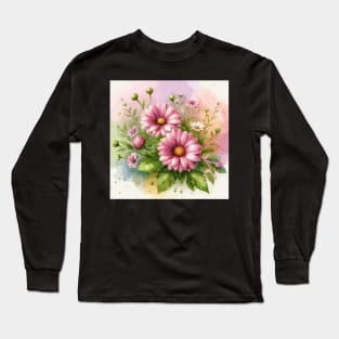 Pink Daisy Flower Long Sleeve T-Shirt